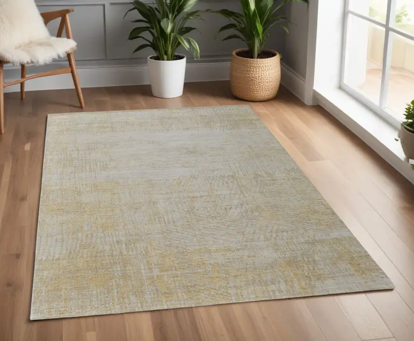 Yellow and Ivory Abstract Hand Woven Area Rug Photo 1