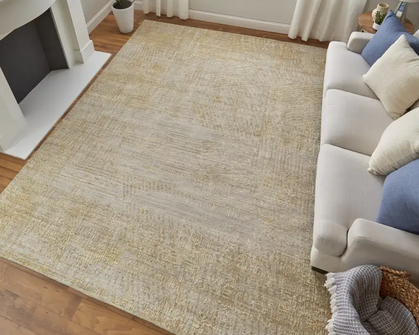 Yellow and Ivory Abstract Hand Woven Area Rug Photo 9