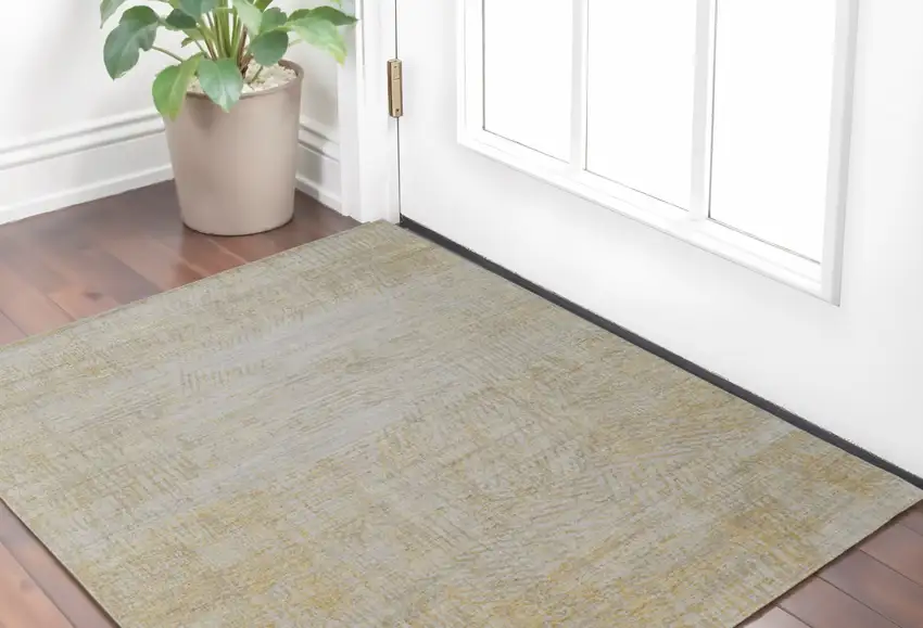 Yellow and Ivory Abstract Hand Woven Area Rug Photo 1