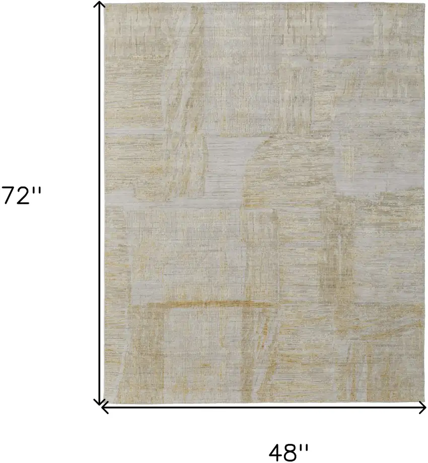 Yellow and Ivory Abstract Hand Woven Area Rug Photo 3