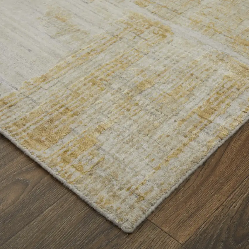 Yellow and Ivory Abstract Hand Woven Area Rug Photo 9