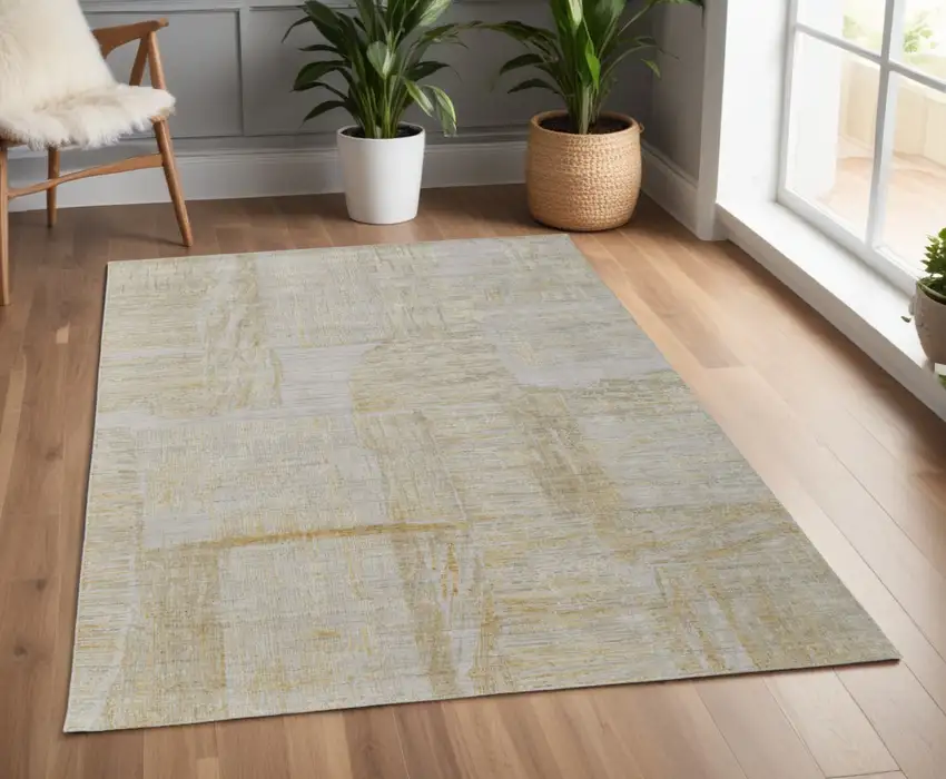 Yellow and Ivory Abstract Hand Woven Area Rug Photo 1