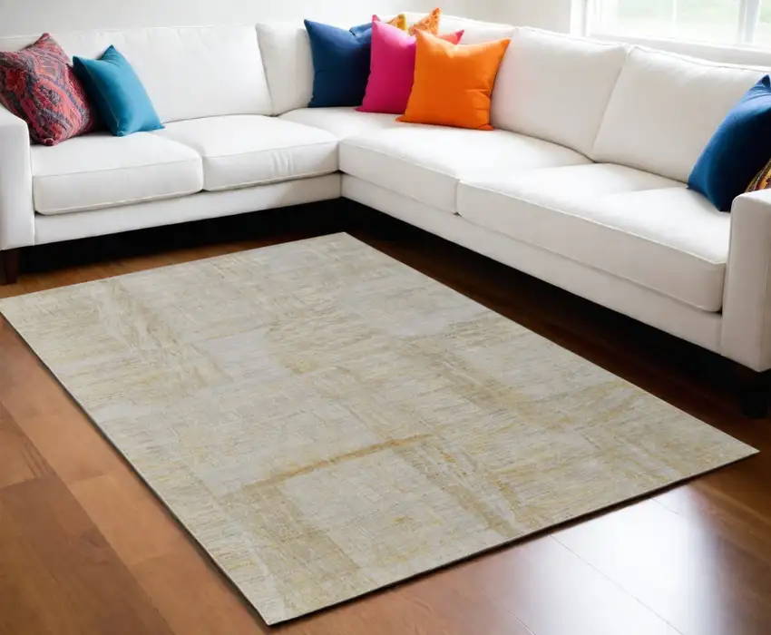Yellow and Ivory Abstract Hand Woven Area Rug Photo 1