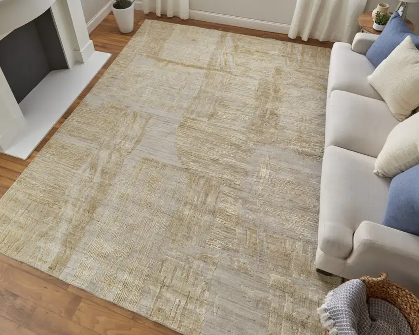 Yellow and Ivory Abstract Hand Woven Area Rug Photo 9