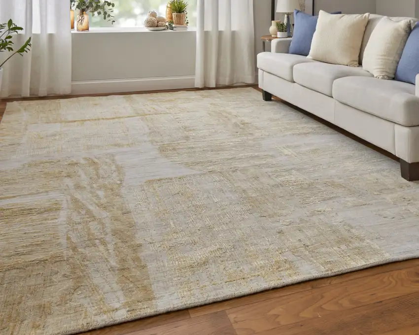 Yellow and Ivory Abstract Hand Woven Area Rug Photo 8