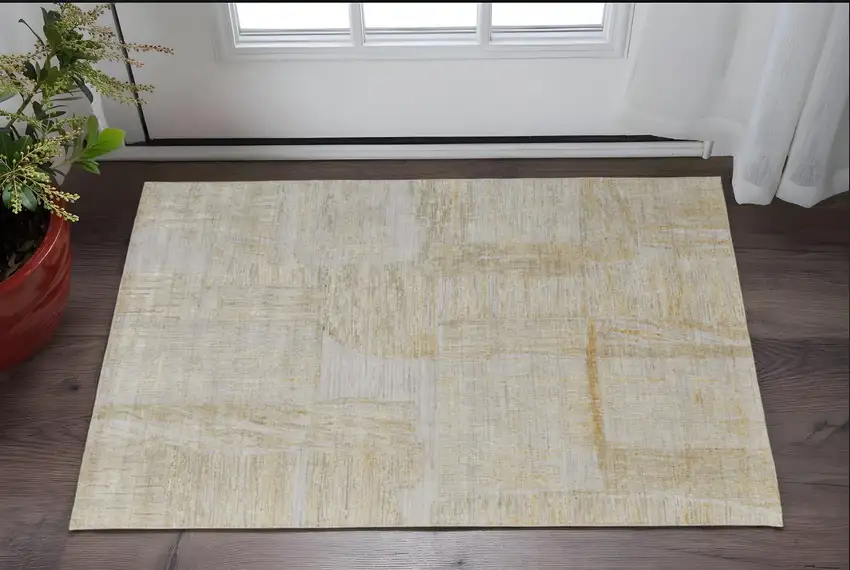 Yellow and Ivory Abstract Hand Woven Area Rug Photo 1