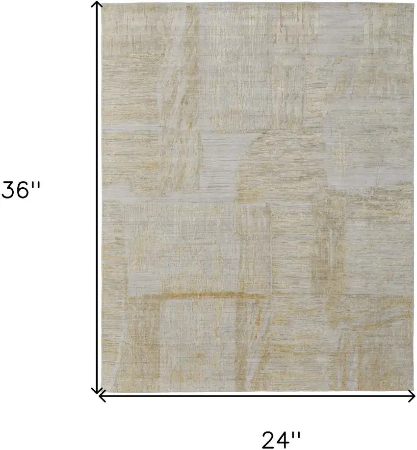 Yellow and Ivory Abstract Hand Woven Area Rug Photo 3