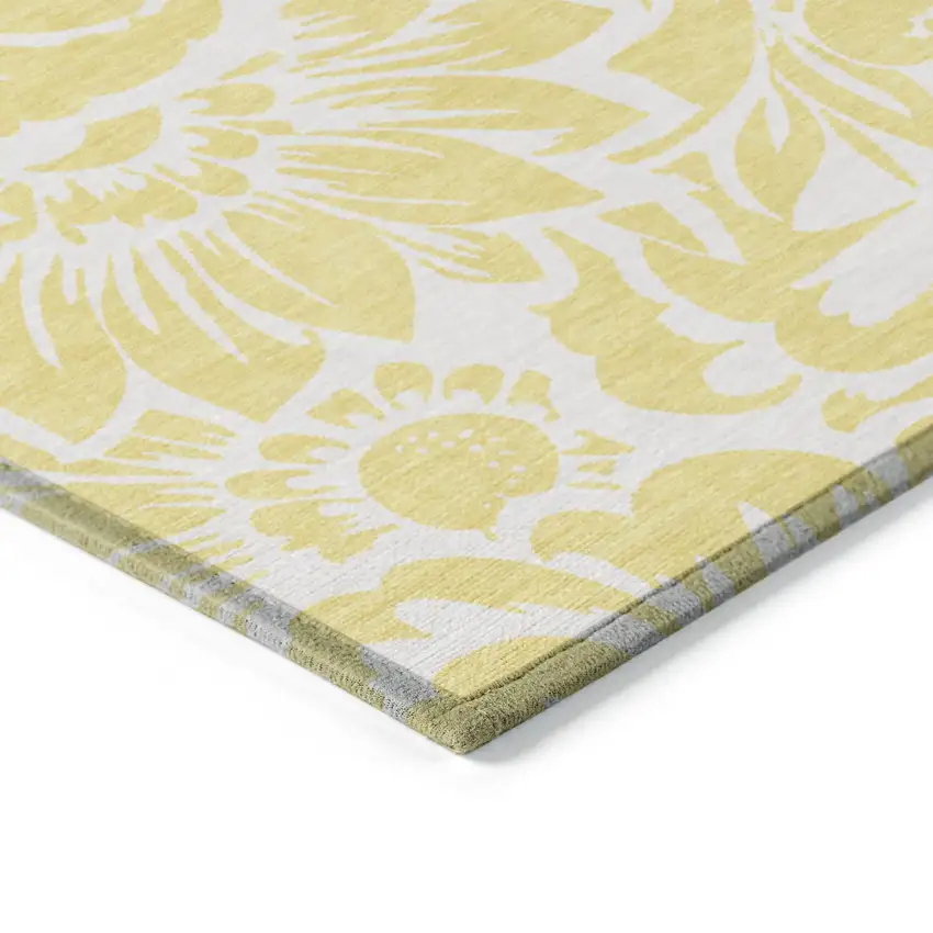 Yellow and Ivory Floral Washable Non Skid Indoor Outdoor Area Rug Photo 7