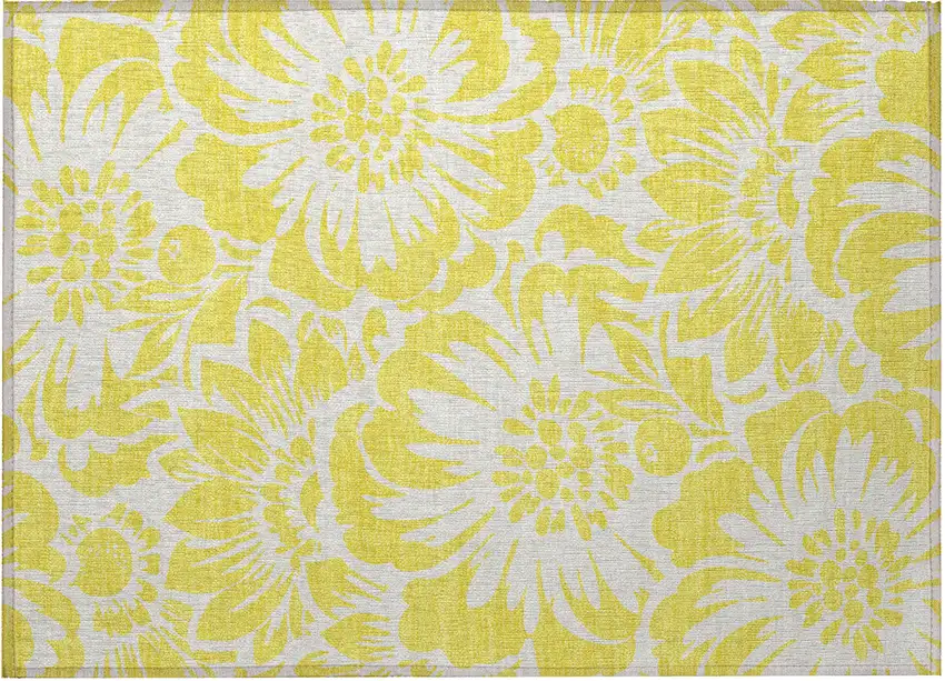 Yellow and Ivory Floral Washable Non Skid Indoor Outdoor Area Rug Photo 5