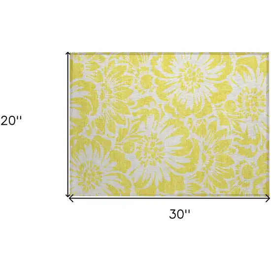 Yellow and Ivory Floral Washable Non Skid Indoor Outdoor Area Rug Photo 3