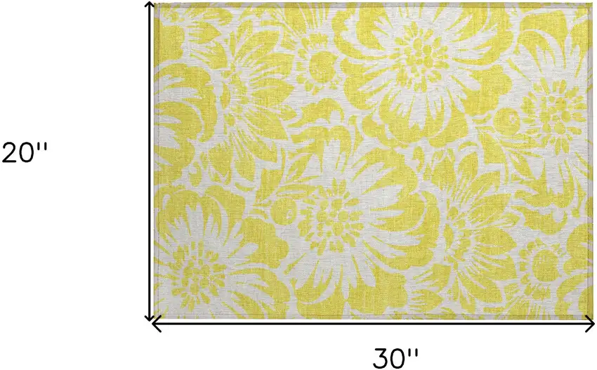 Yellow and Ivory Floral Washable Non Skid Indoor Outdoor Area Rug Photo 3