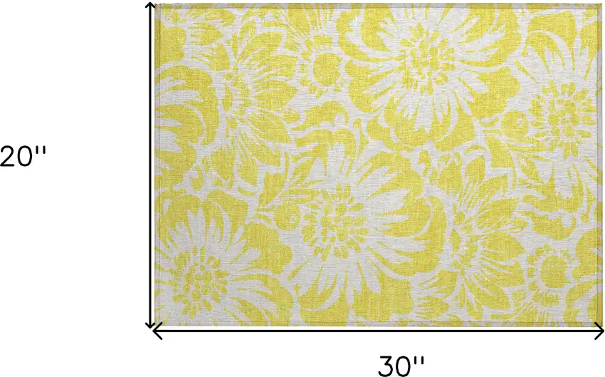 Yellow and Ivory Floral Washable Non Skid Indoor Outdoor Area Rug Photo 3