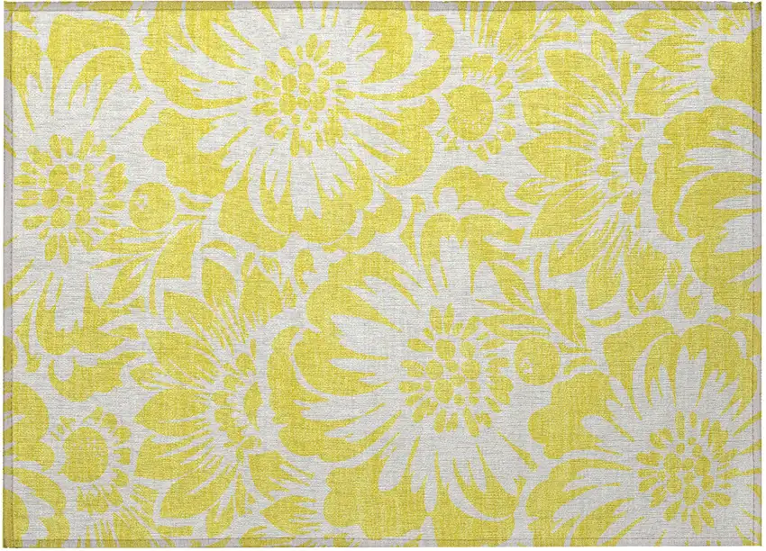 Yellow and Ivory Floral Washable Non Skid Indoor Outdoor Area Rug Photo 4