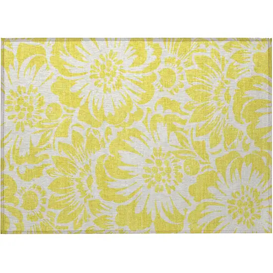 Yellow and Ivory Floral Washable Non Skid Indoor Outdoor Area Rug Photo 4