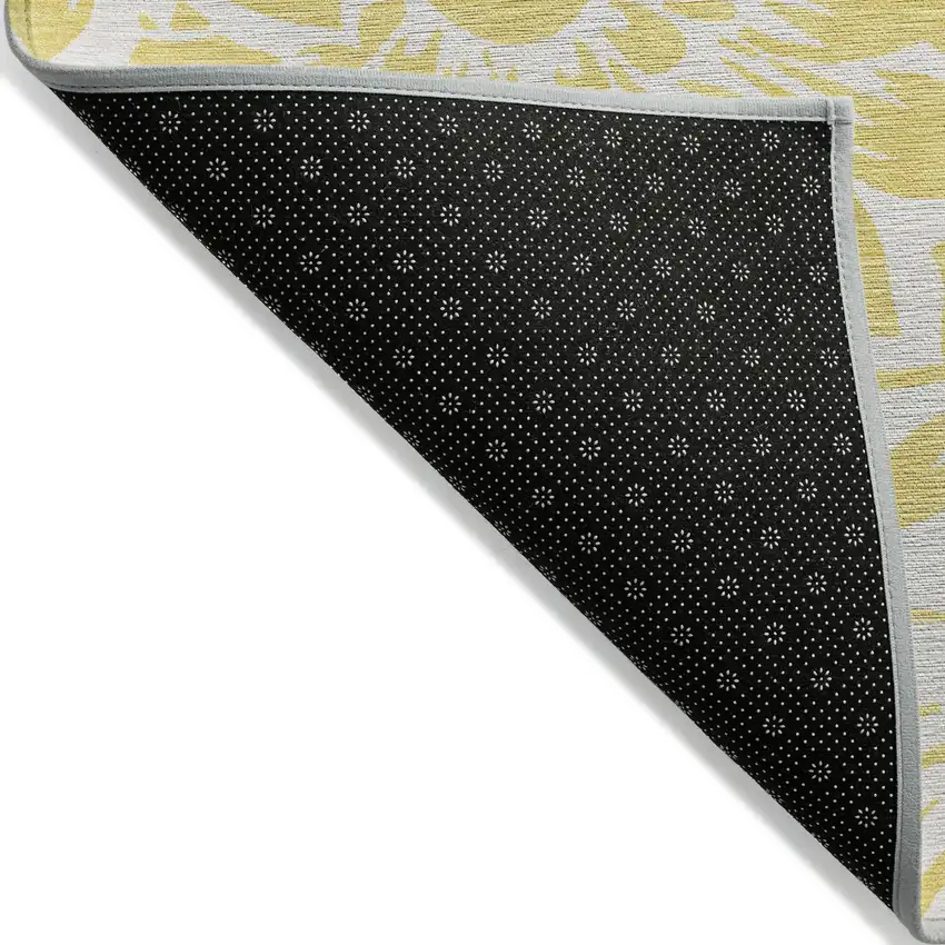 Yellow and Ivory Floral Washable Non Skid Indoor Outdoor Area Rug Photo 6