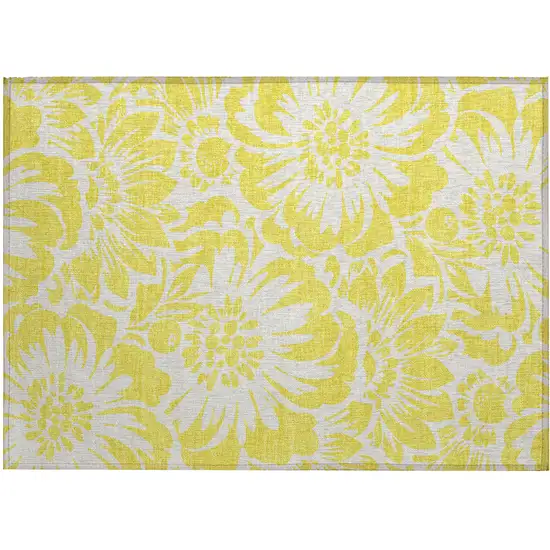 Yellow and Ivory Floral Washable Non Skid Indoor Outdoor Area Rug Photo 2