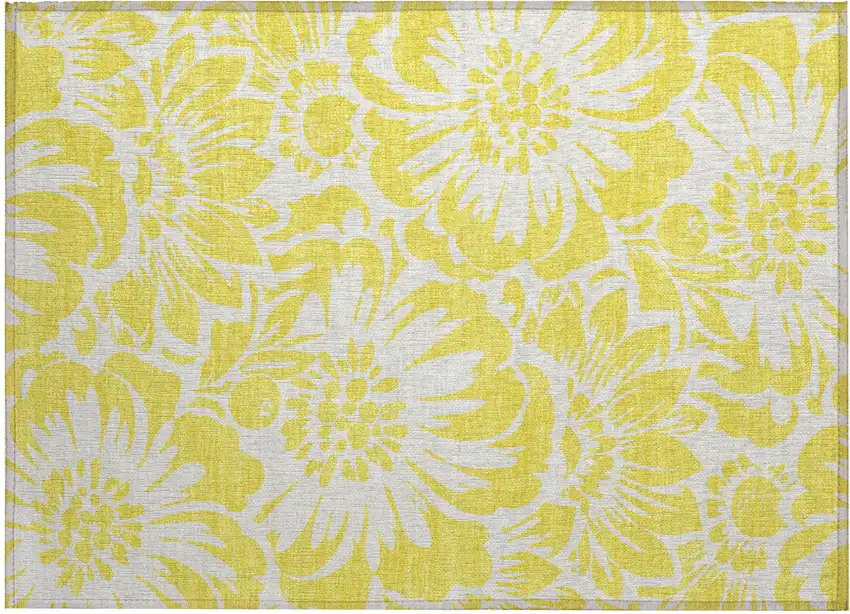 Yellow and Ivory Floral Washable Non Skid Indoor Outdoor Area Rug Photo 2