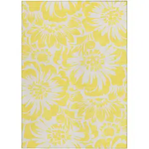 Photo of Yellow and Ivory Floral Washable Non Skid Indoor Outdoor Area Rug