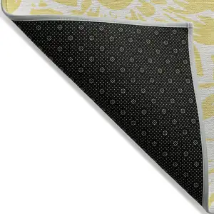 Photo of Yellow and Ivory Floral Washable Non Skid Indoor Outdoor Area Rug