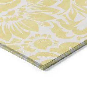 Photo of Yellow and Ivory Floral Washable Non Skid Indoor Outdoor Area Rug