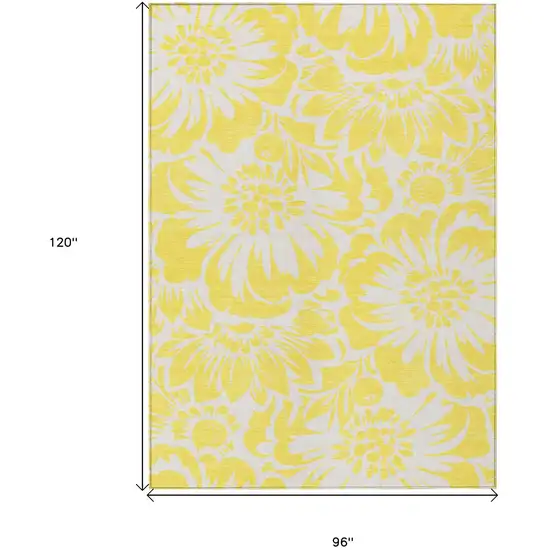 Yellow and Ivory Floral Washable Non Skid Indoor Outdoor Area Rug Photo 3