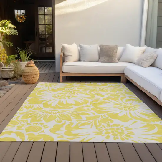 Yellow and Ivory Floral Washable Non Skid Indoor Outdoor Area Rug Photo 9