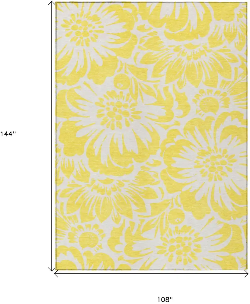 Yellow and Ivory Floral Washable Non Skid Indoor Outdoor Area Rug Photo 3