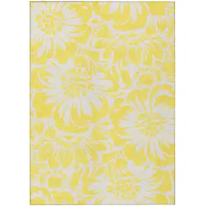 Photo of Yellow and Ivory Floral Washable Non Skid Indoor Outdoor Area Rug