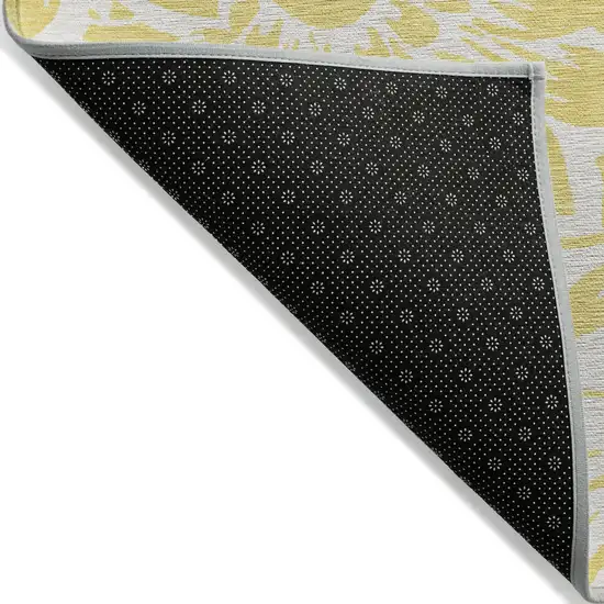 Yellow and Ivory Floral Washable Non Skid Indoor Outdoor Area Rug Photo 4