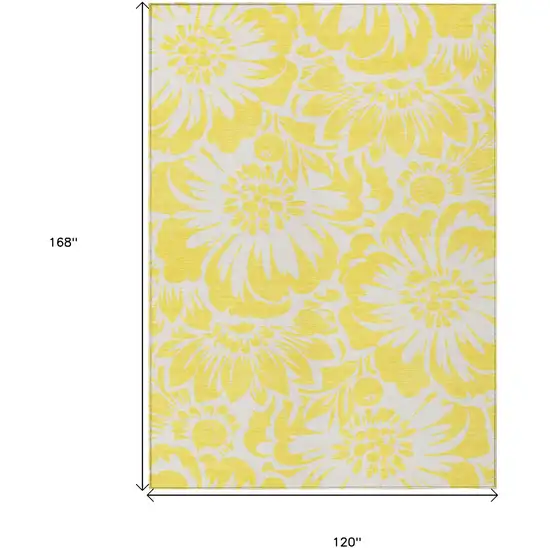 Yellow and Ivory Floral Washable Non Skid Indoor Outdoor Area Rug Photo 3