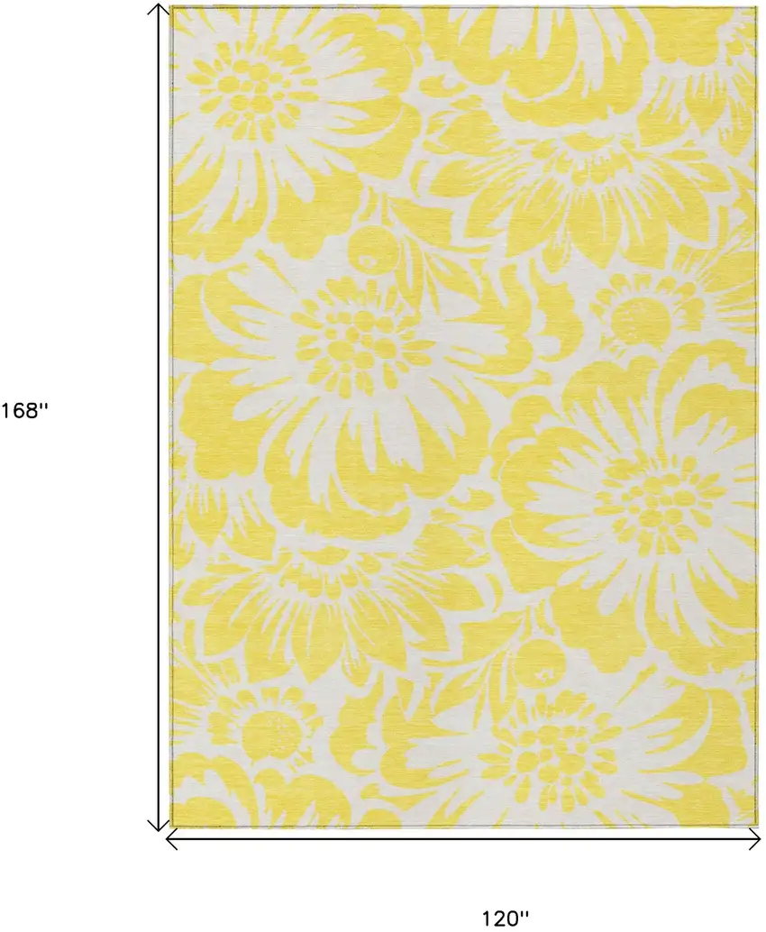 Yellow and Ivory Floral Washable Non Skid Indoor Outdoor Area Rug Photo 3