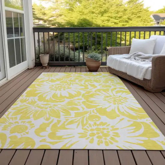 Yellow and Ivory Floral Washable Non Skid Indoor Outdoor Area Rug Photo 7