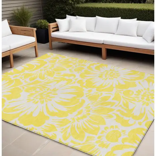 Yellow and Ivory Floral Washable Non Skid Indoor Outdoor Area Rug Photo 1