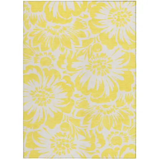 Yellow and Ivory Floral Washable Non Skid Indoor Outdoor Area Rug Photo 3
