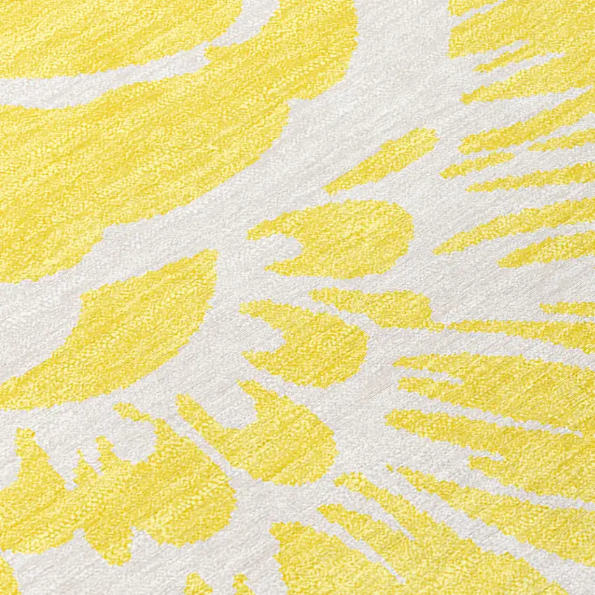 Yellow and Ivory Floral Washable Non Skid Indoor Outdoor Area Rug Photo 6