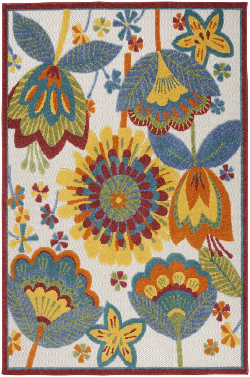 Yellow And Ivory Floral Indoor Outdoor Area Rug Photo 7