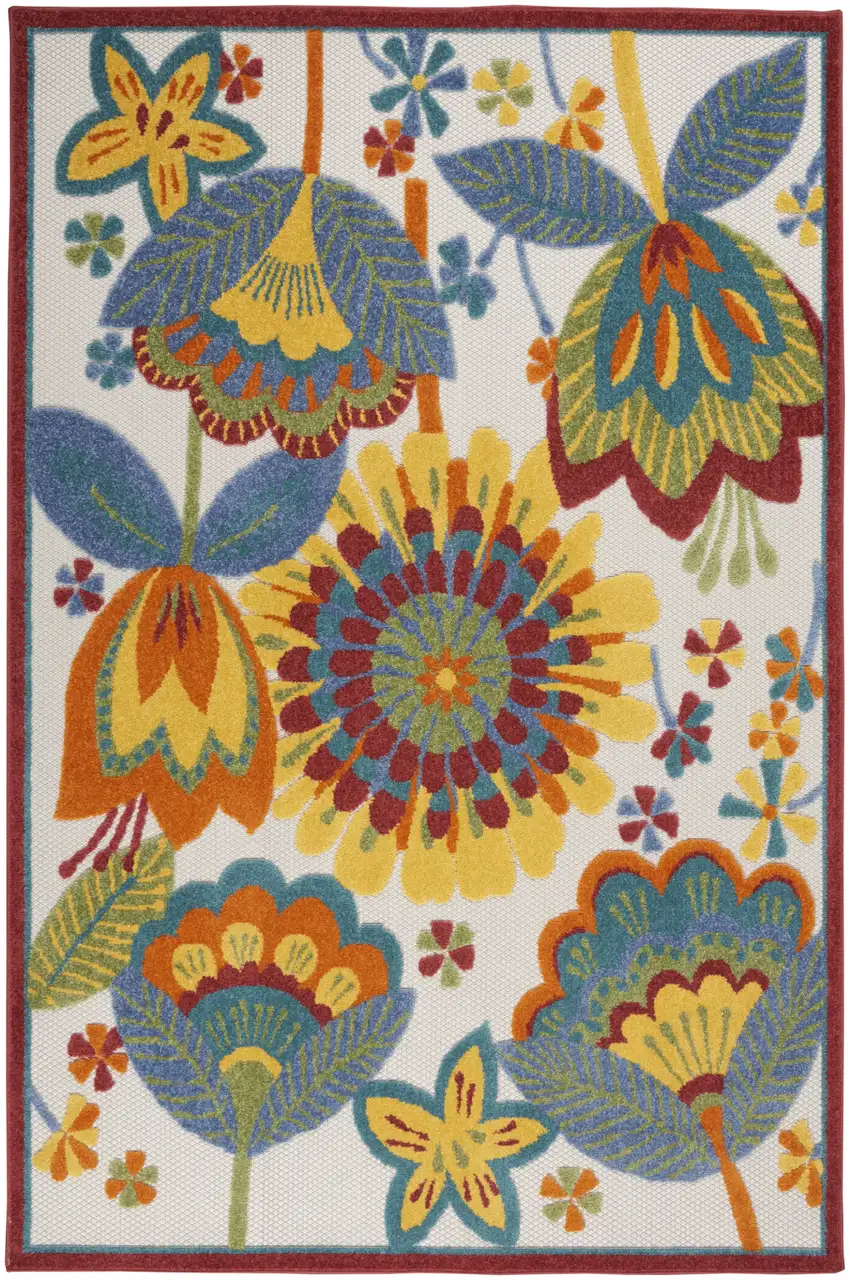 Yellow And Ivory Floral Indoor Outdoor Area Rug Photo 1
