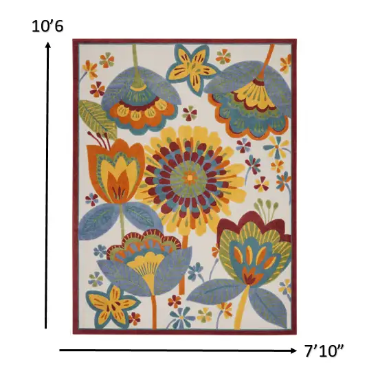 Yellow And Ivory Floral Indoor Outdoor Area Rug Photo 7