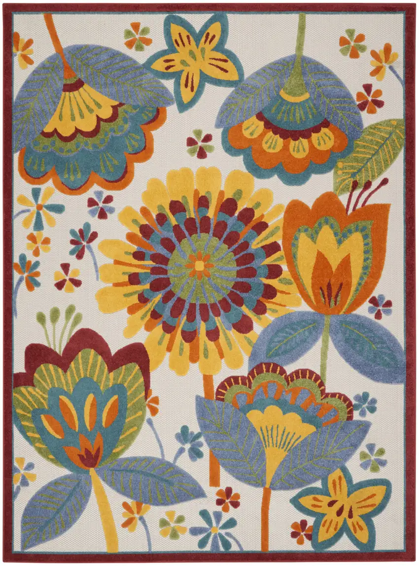 Yellow And Ivory Floral Indoor Outdoor Area Rug Photo 7
