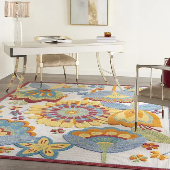 Yellow And Ivory Floral Indoor Outdoor Area Rug Photo 4