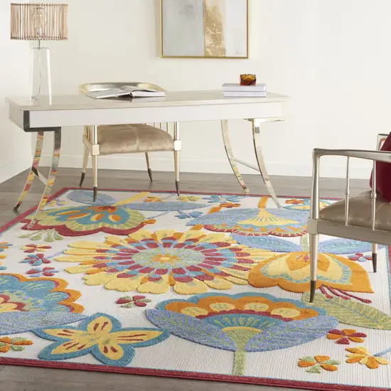 Yellow And Ivory Floral Indoor Outdoor Area Rug Photo 8