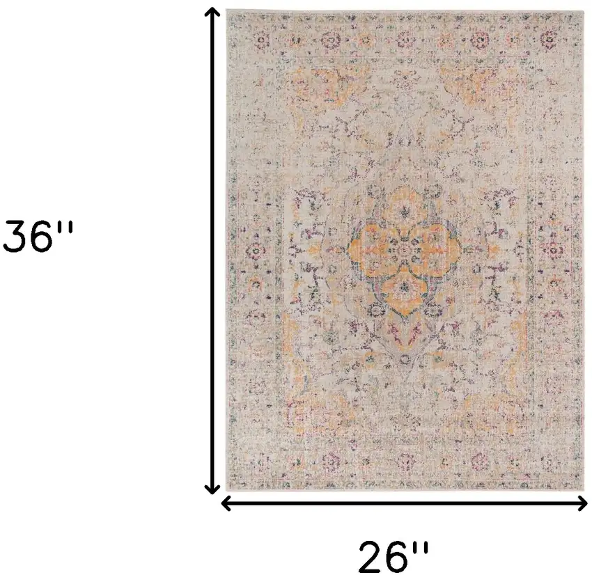 Yellow and Ivory Oriental Power Loom Area Rug With Fringe Photo 7