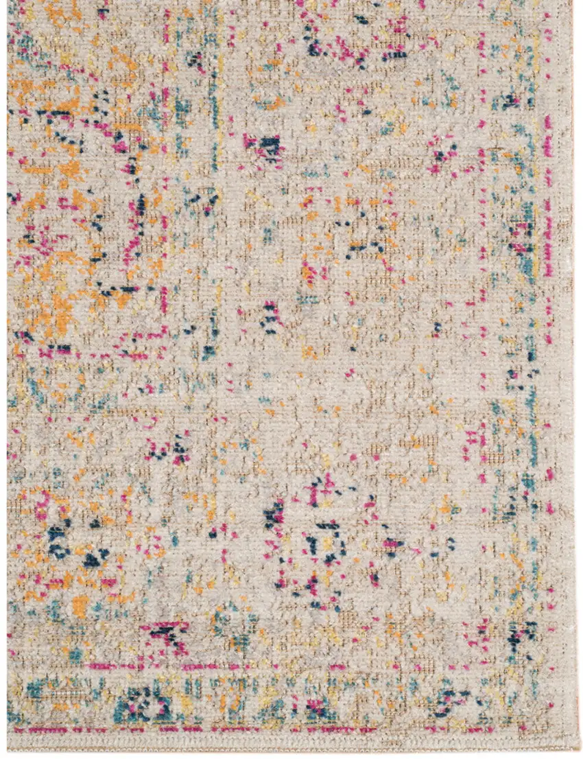Yellow and Ivory Oriental Power Loom Distressed Area Rug Photo 3