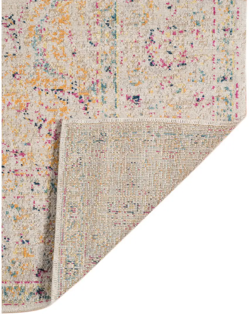 Yellow and Ivory Oriental Power Loom Distressed Area Rug Photo 4