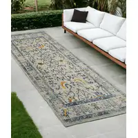 Photo of Yellow and Ivory Oriental Stain Resistant Indoor Outdoor Runner Rug