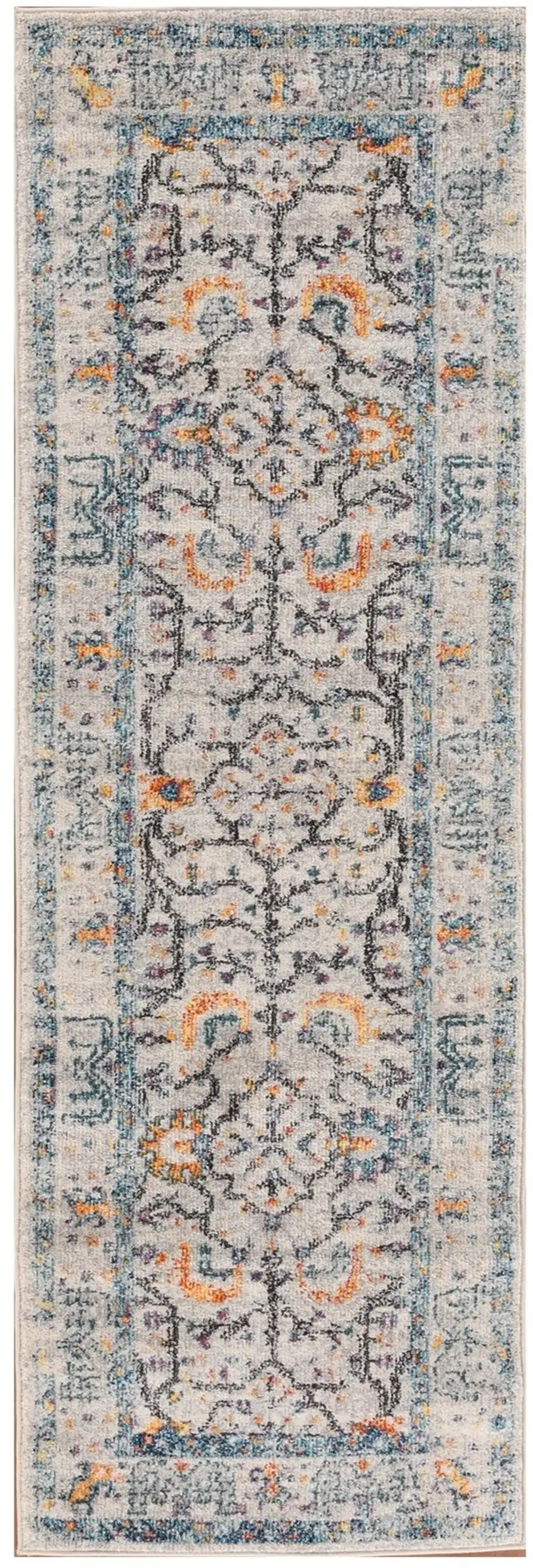 Yellow and Ivory Oriental Stain Resistant Indoor Outdoor Runner Rug Photo 2