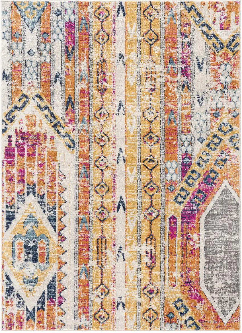 Yellow and Ivory Southwestern Distressed Area Rug Photo 2