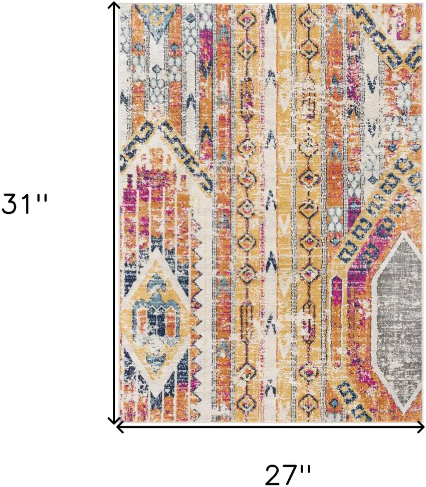 Yellow and Ivory Southwestern Distressed Area Rug Photo 3