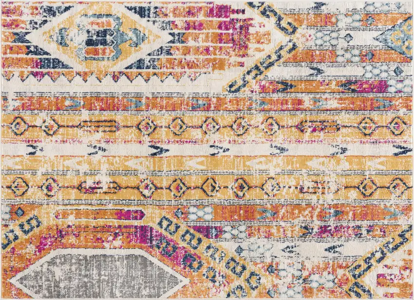 Yellow and Ivory Southwestern Distressed Area Rug Photo 4