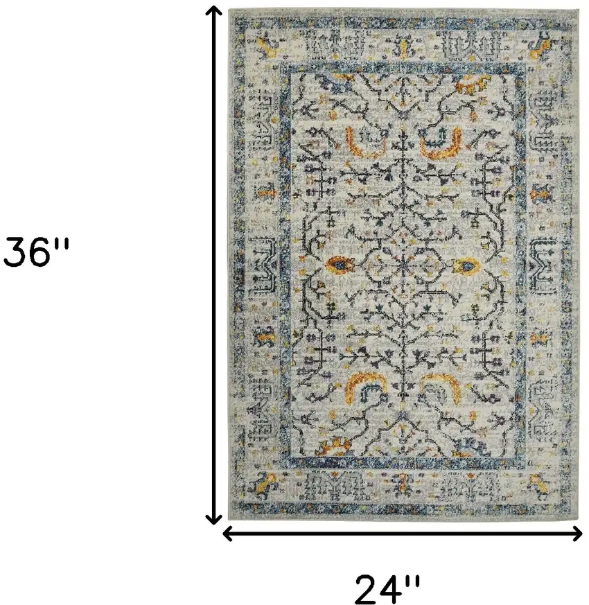 Yellow and Ivory Southwestern Stain Resistant Indoor Outdoor Area Rug Photo 7